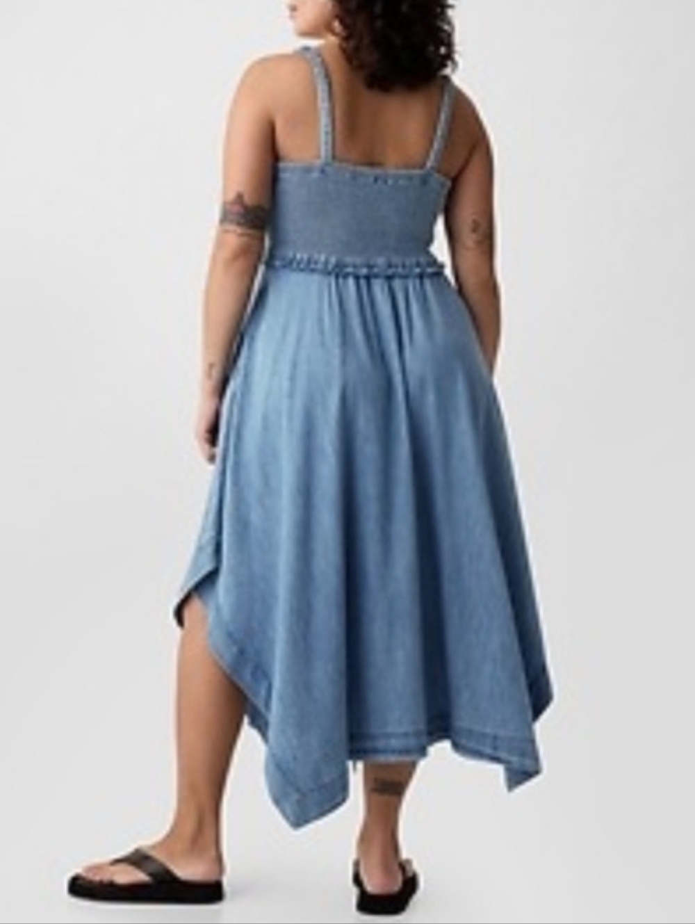 Gap Blue Cotton Chambray Handkerchief Hem Dress With Pockets Smocked XL - Picture 2 of 9